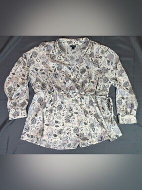 Torrid 3X Floral Faux Wrap Blouse Plus Size Long Sleeve Tie Waist Top